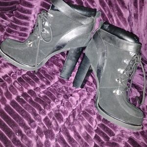 Nine West Black Lace-Up Heeled Boots